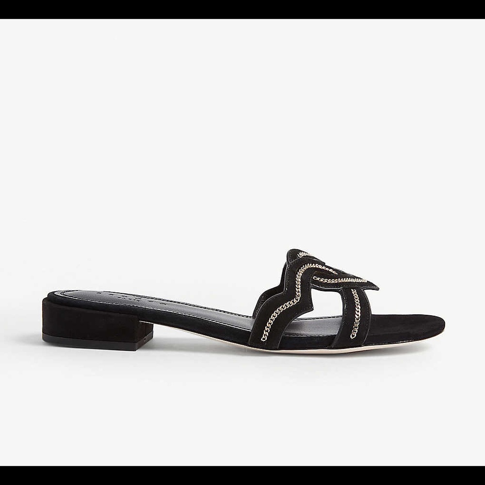 SANDRO NWT HEART ❤️ SLIP ON SUEDE SANDALS BLK SZ 7 - Picture 2 of 9
